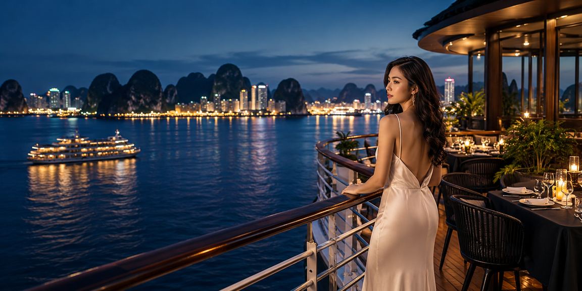 Người chơi đặt cược trực tuyến bên tách cà phê tại Hạ Long Bay Việt Nam
