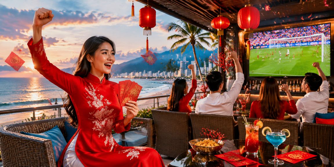 Cô gái mặc áo dài cầm bao lì xì đỏ bên bờ biển Nha Trang – ưu đãi thưởng 833